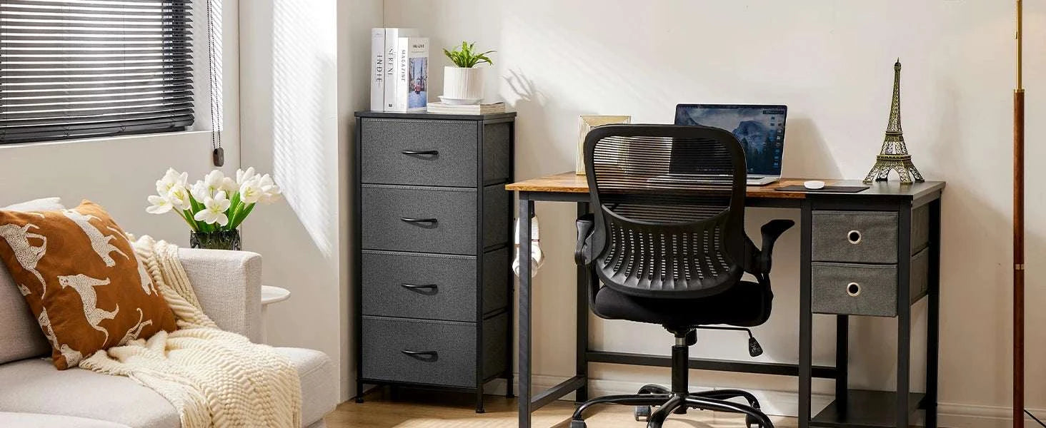 4-Drawer Fabric Dresser Nightstand with Metal Frame Storage-black / United States