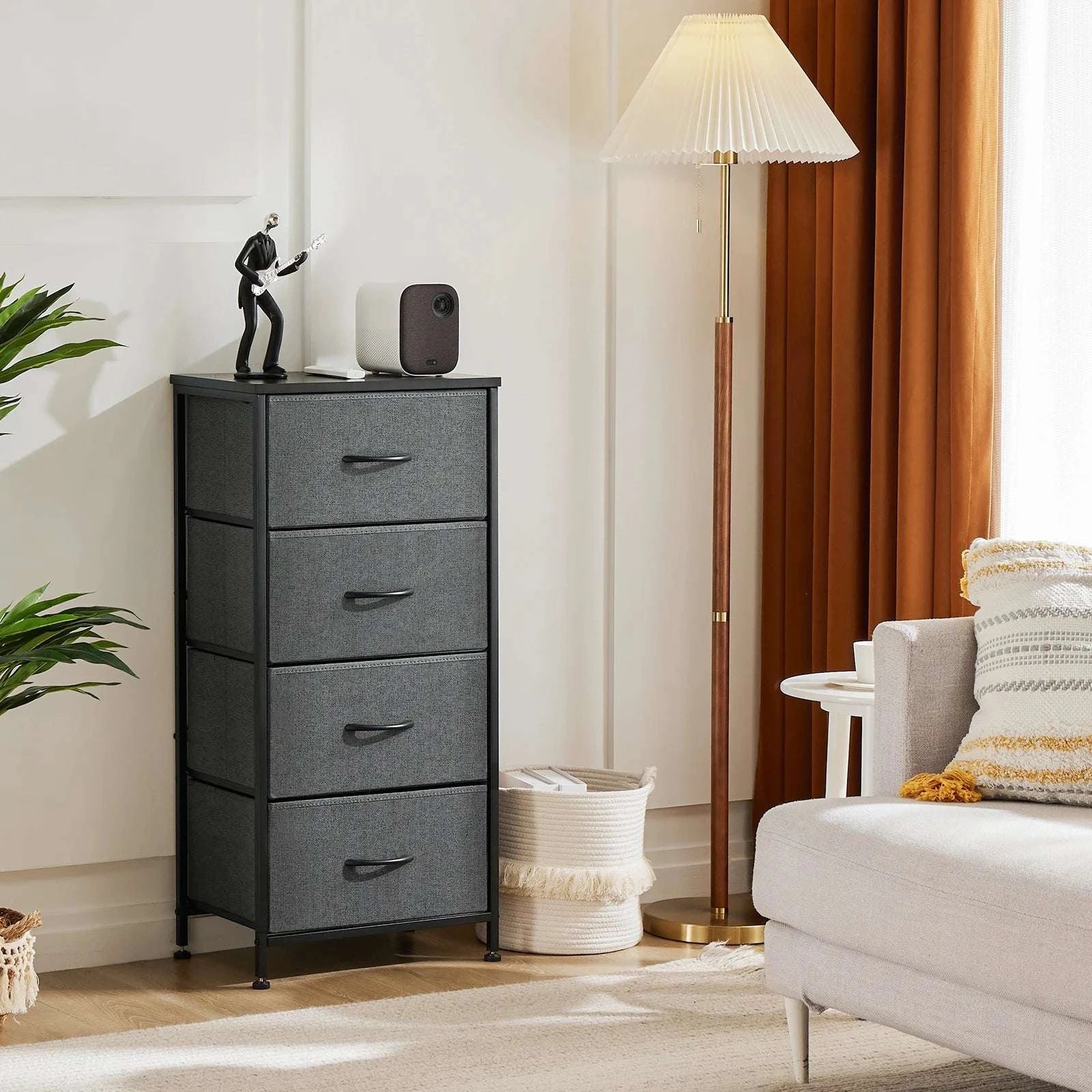 4-Drawer Fabric Dresser Nightstand with Metal Frame Storage-black / United States