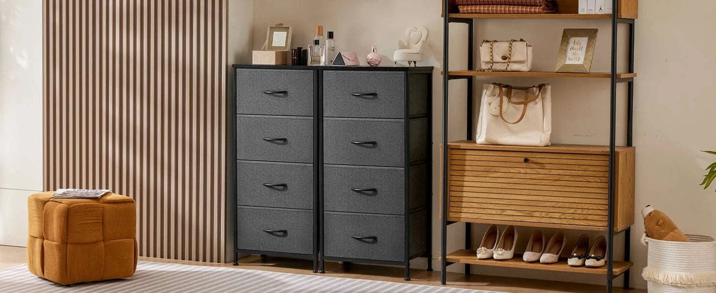 4-Drawer Fabric Dresser Nightstand with Metal Frame Storage-black / United States