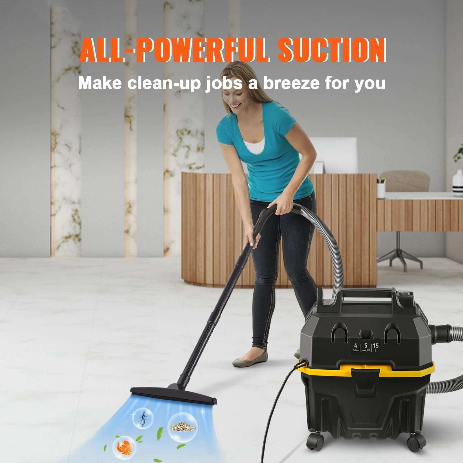 4 Gallon Wet Dry Shop Vacuum 5 Peak HP with Blower & Attachments-1200W 15L / United States