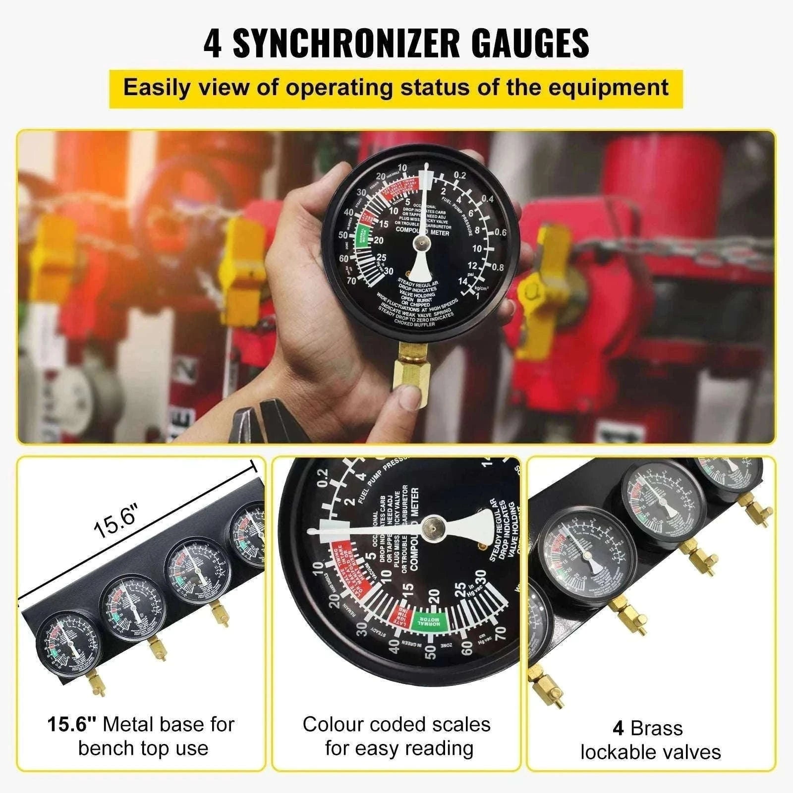 4-Gauge Carburetor Synchronizer Tool Kit with Hoses & Adapters-france