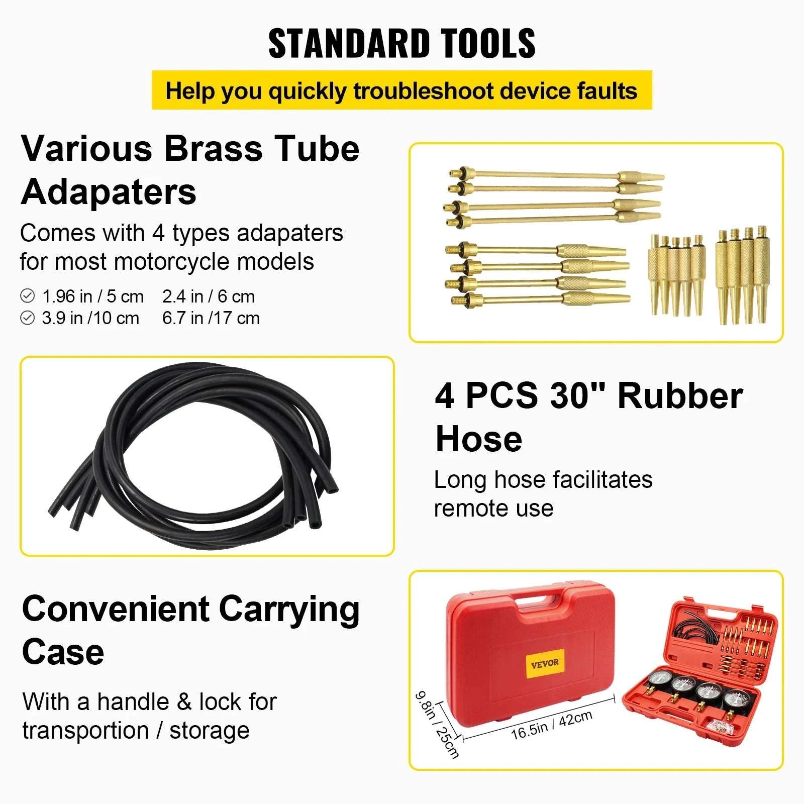 4-Gauge Carburetor Synchronizer Tool Kit with Hoses & Adapters-GOLD / france