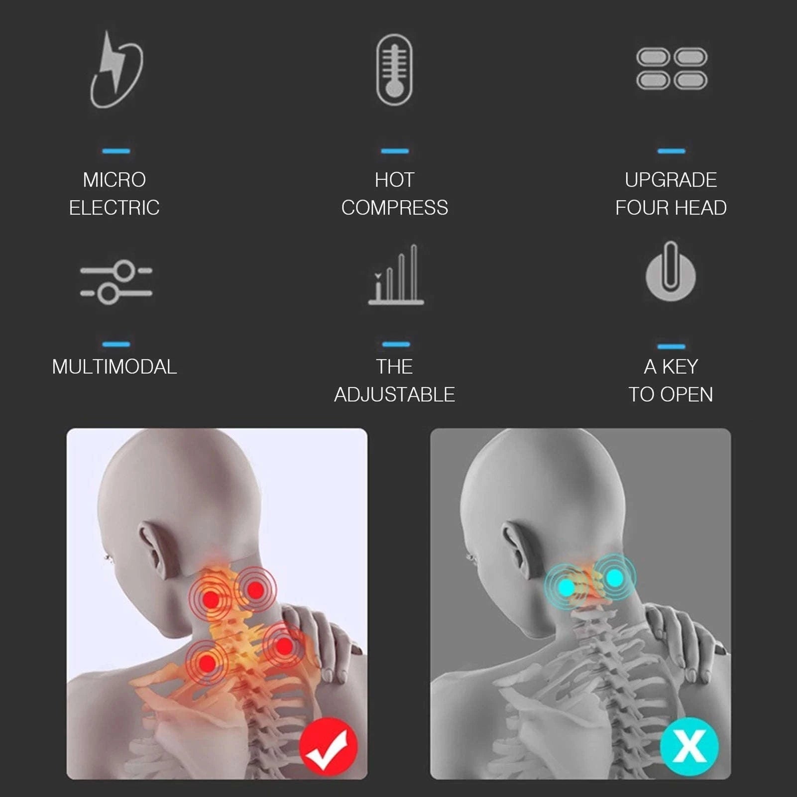 4-Head Neck Massager with Heating & Vibration Therapy-White