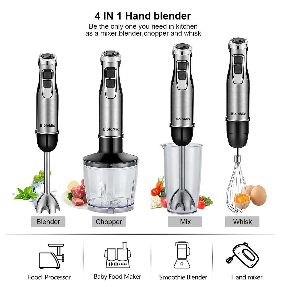 4-in-1 1200W Immersion Hand Blender with Chopper, Whisk and Cup-EU Plug / spain