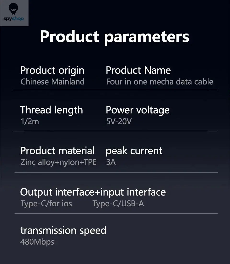 4 in 1 Mecha Fast Charging Data Cable Cord PD 27W For iPhone 15 Samsung Xiaomi 65W USB Type C Multi Port Quick Charge Wire Line Spy-shop.com