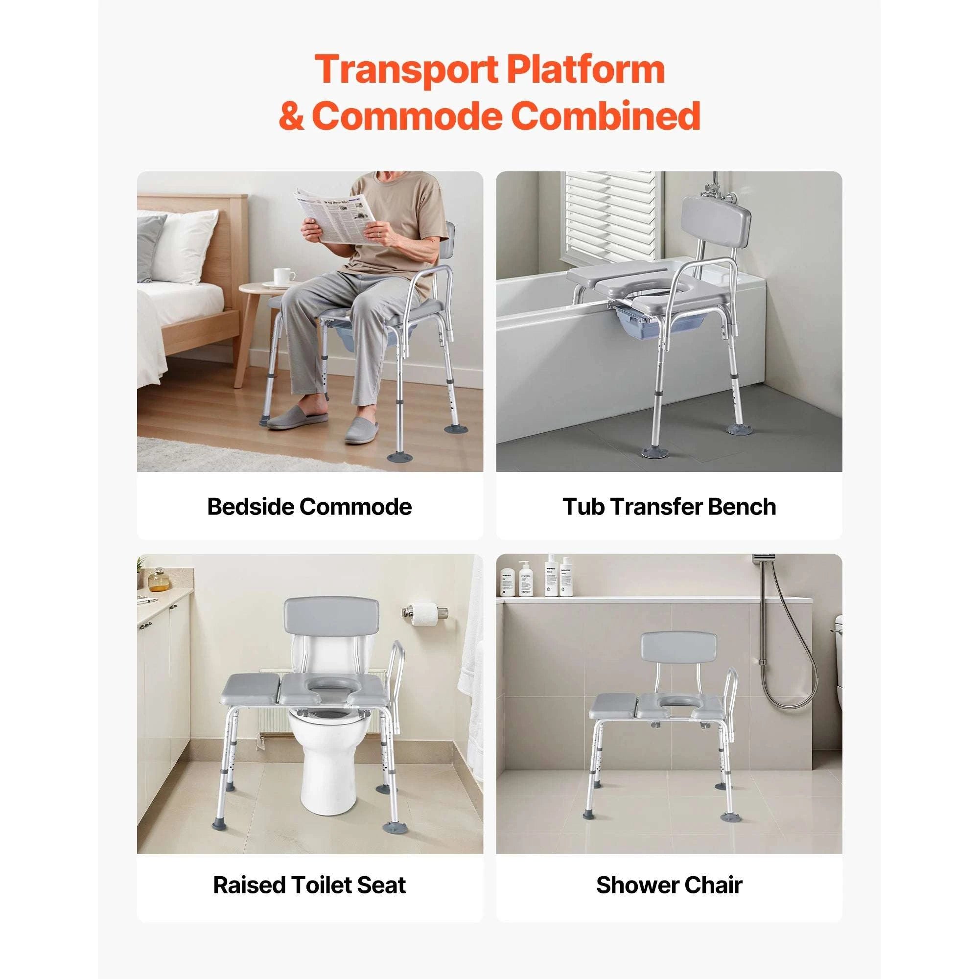 4-in-1 Bedside Commode Chair with Padded Seat, 500 lb Capacity-500 lbs / United States