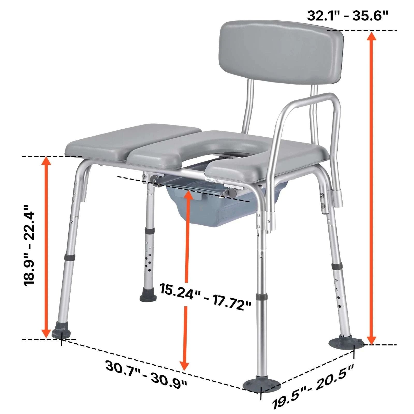4-in-1 Bedside Commode Chair with Padded Seat, 500 lb Capacity-500 lbs / United States
