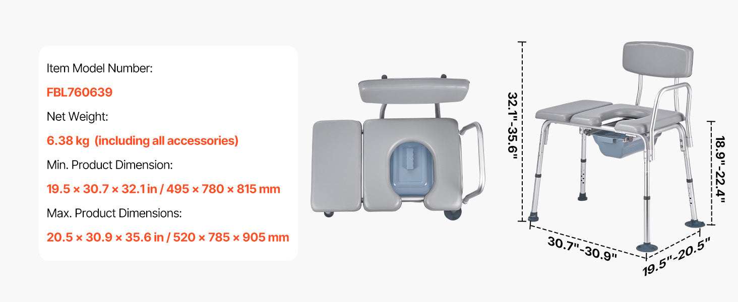 4-in-1 Bedside Commode Chair with Padded Seat, 500 lb Capacity-500 lbs / United States