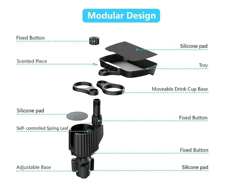 4-in-1 Car Cup Holder Tray with Food Tray-black