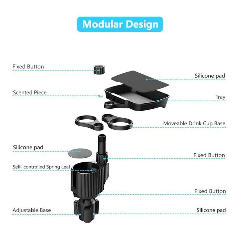 4-in-1 Car Cup Holder Tray with Food Tray-black