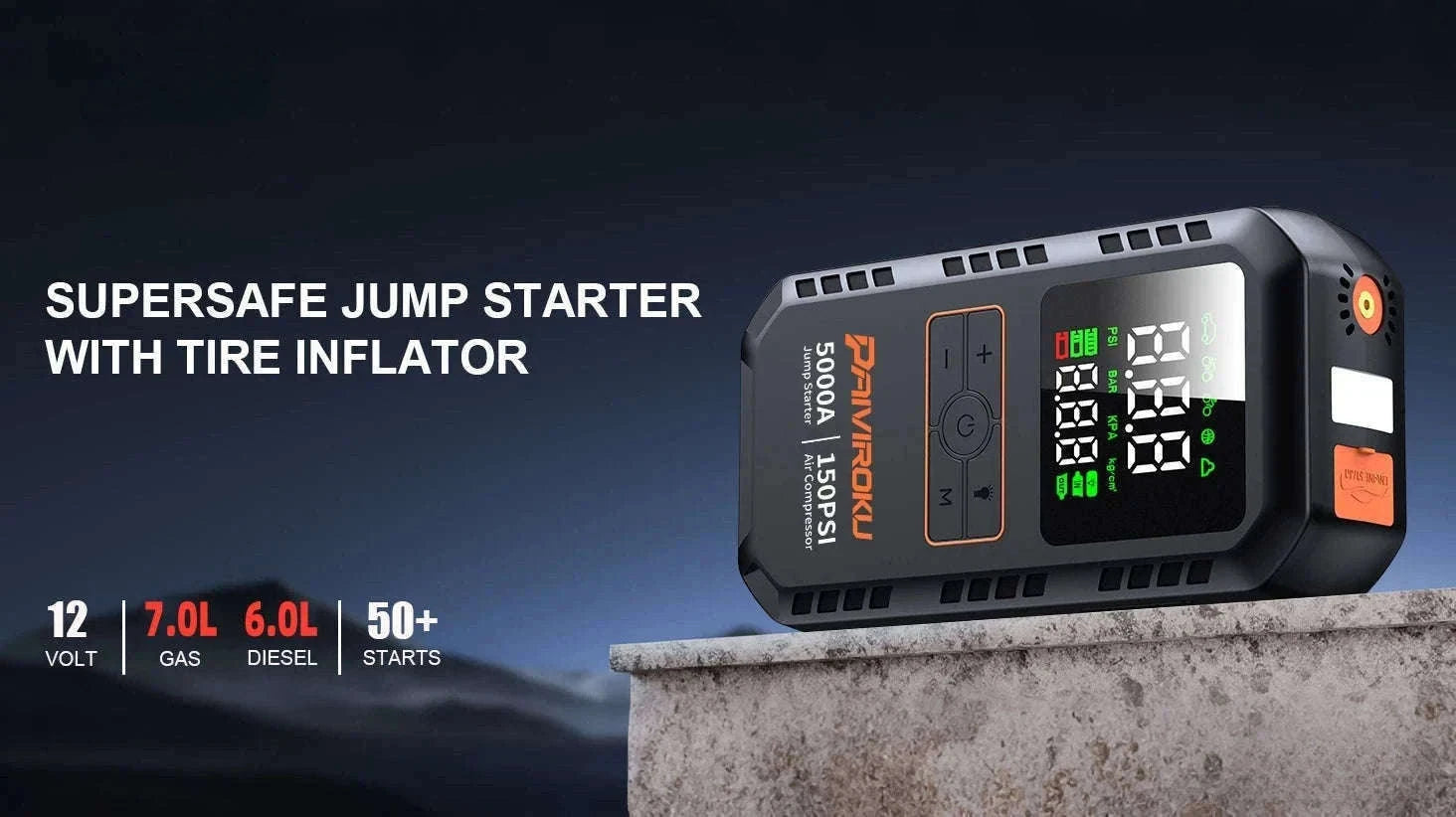 4-in-1 Car Jump Starter with Air Compressor, 150 PSI Tire Inflator, Power Bank-16000mah / China Mainland