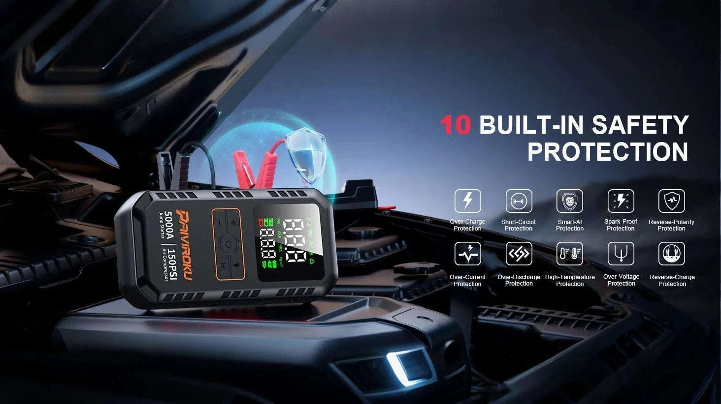 4-in-1 Car Jump Starter with Air Compressor, 150 PSI Tire Inflator, Power Bank-16000mah / China Mainland