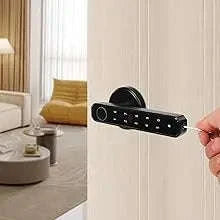 4-in-1 Electronic Fingerprint Door Lock with Password, IC Card and Key-United States / black