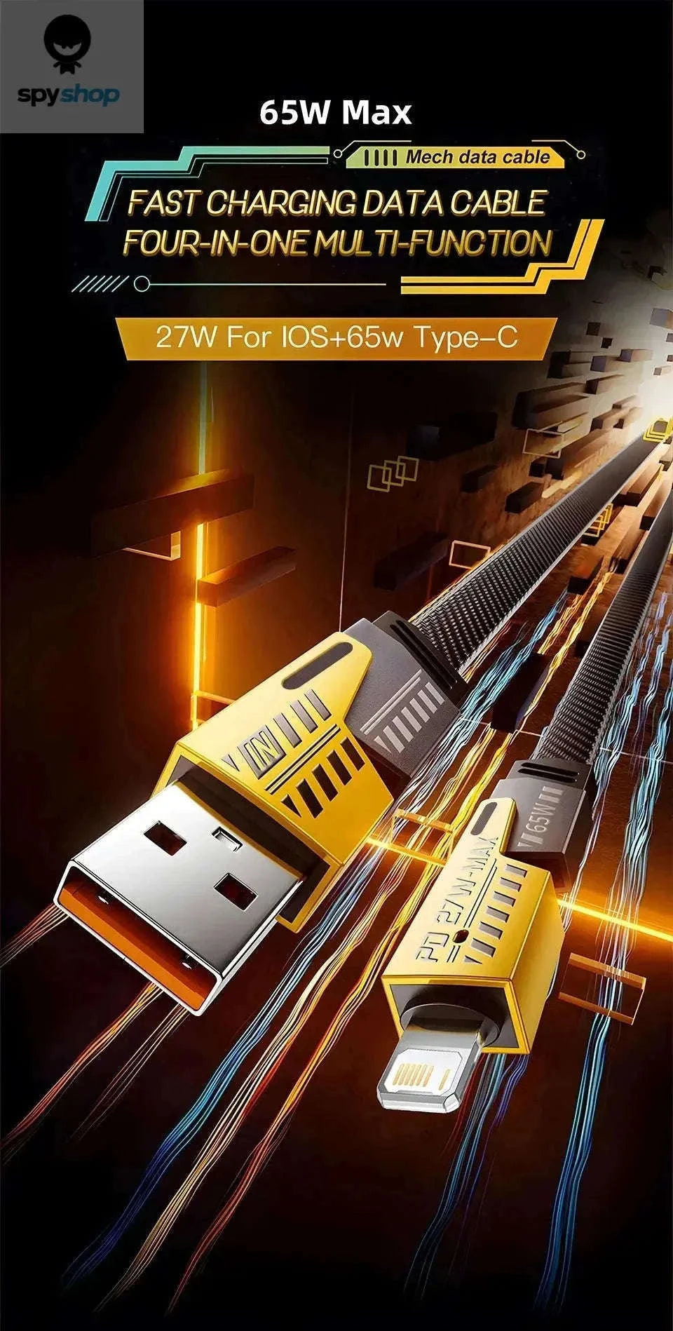 4 in 1 Fast Charging Data Cable with PD 27W and 65W-4 in 1 Cable / 1.5m