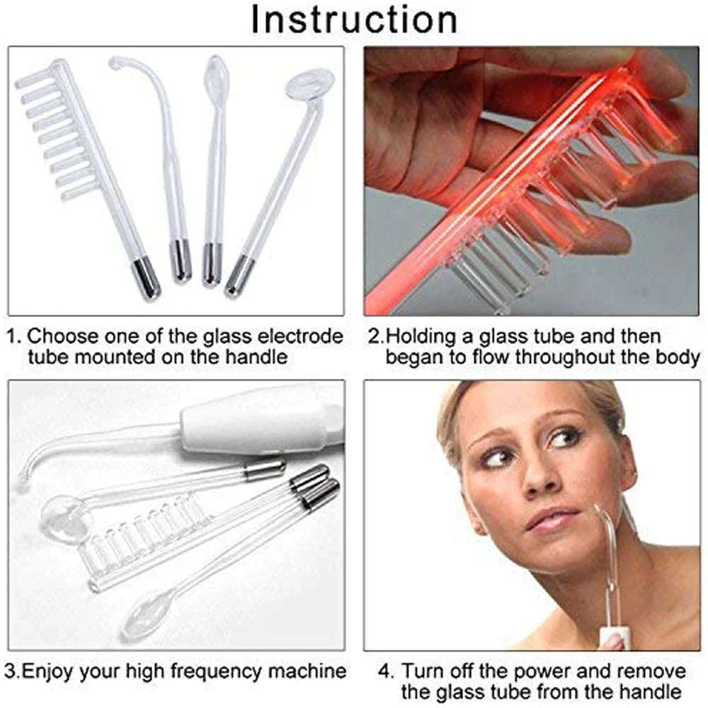 4-in-1 High Frequency Facial Wand for Acne, Wrinkles & Skin Tightening-Gold / United States