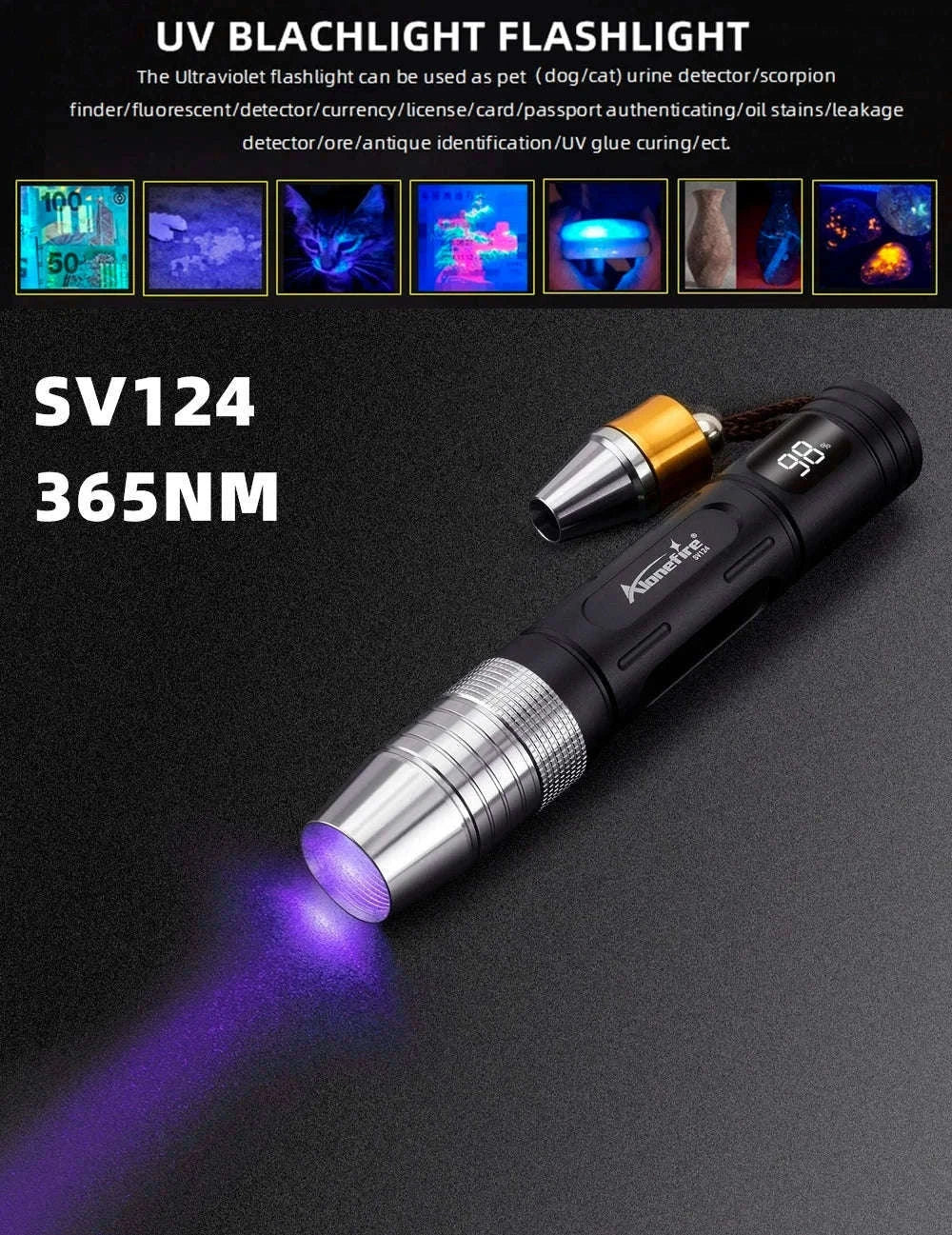 4-in-1 Jade Detector Light UV 365nm Rechargeable Flashlight-SV124