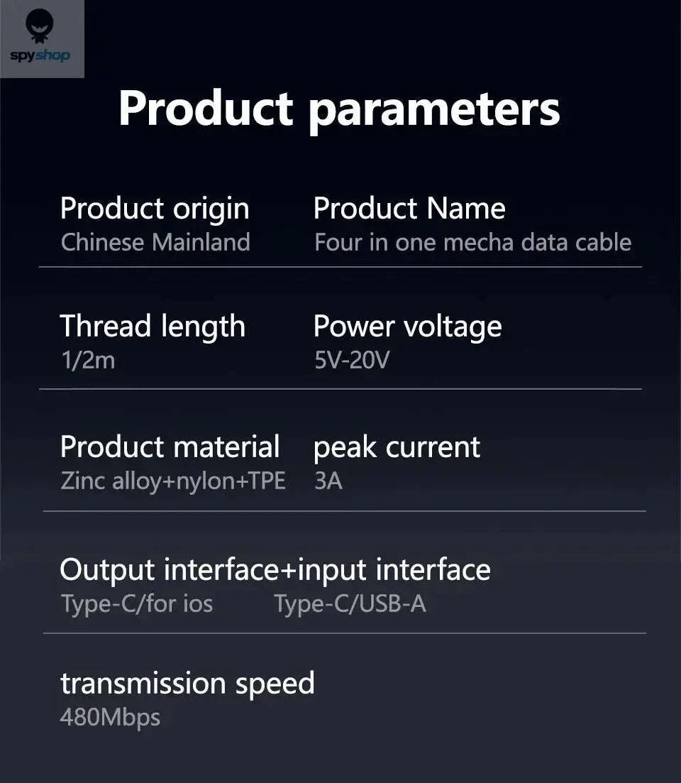 4 in 1 Mecha Fast Charging Data Cable-4 in 1 Cable / 1.5m