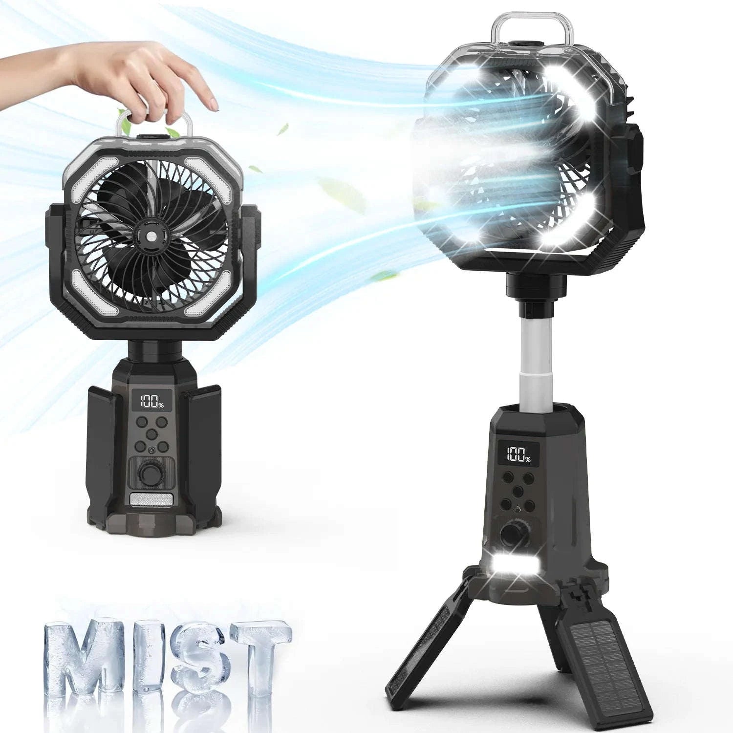 4-in-1 Portable Rechargeable Fan with Spray and Light-green / United States