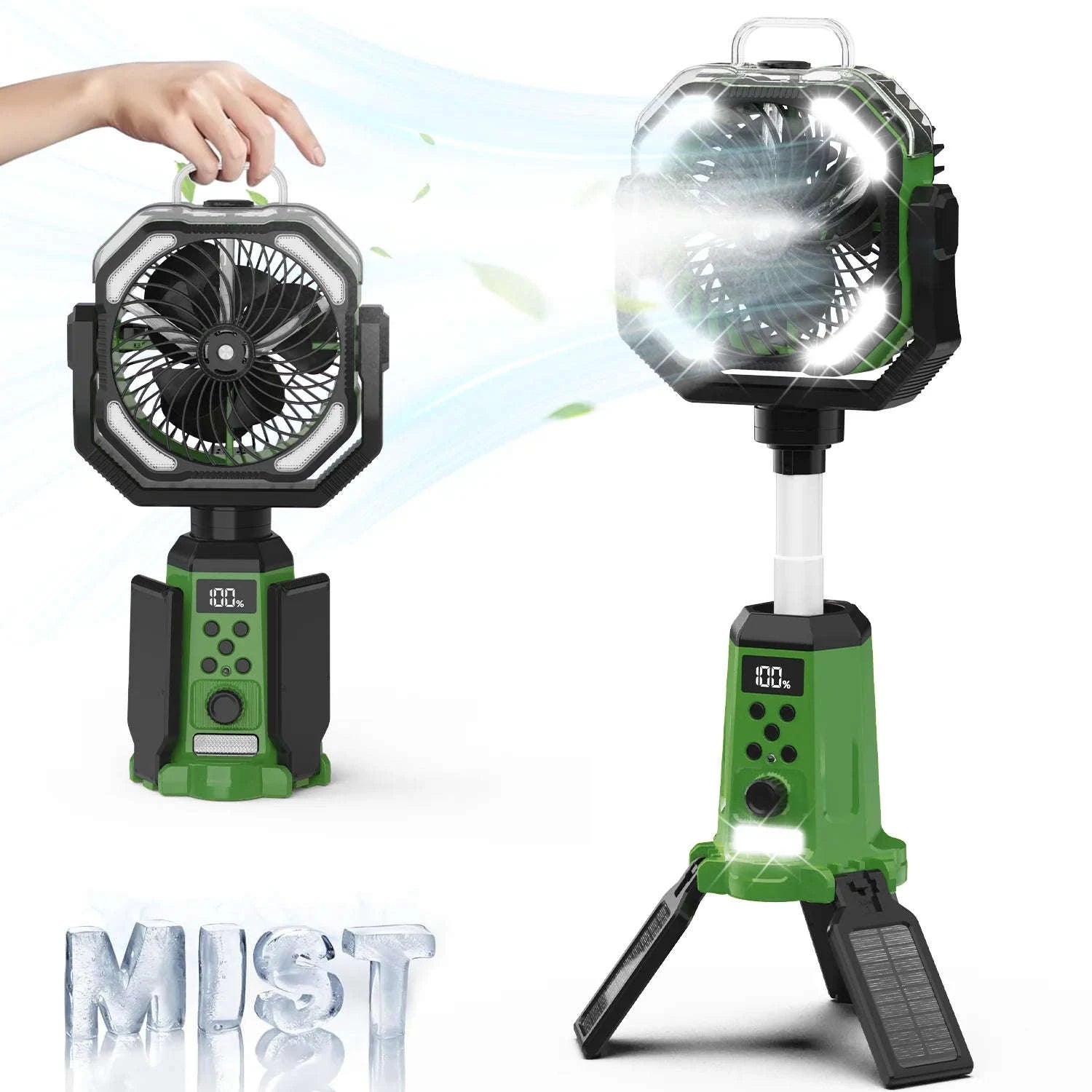 4-in-1 Portable Rechargeable Fan with Spray and Light-green / United States