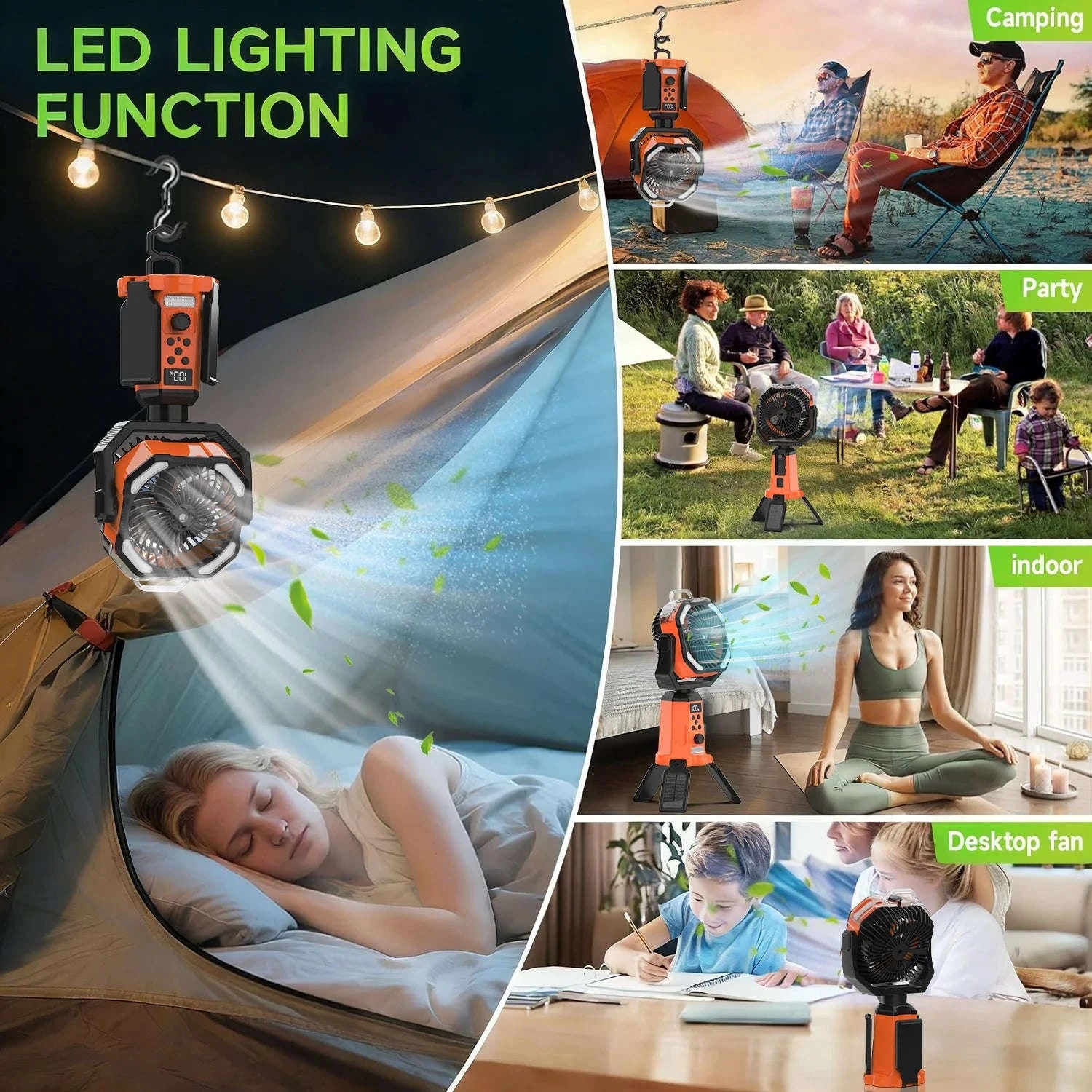 4-in-1 Portable Rechargeable Fan with Spray and Light-green / United States