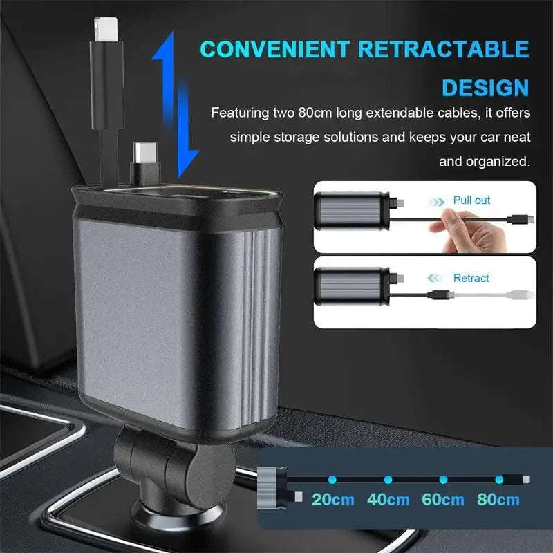 4‑in‑1 Retractable Car Charger with Starry Sky Light and Dual Ports-Type-C and Type-C / China Mainland