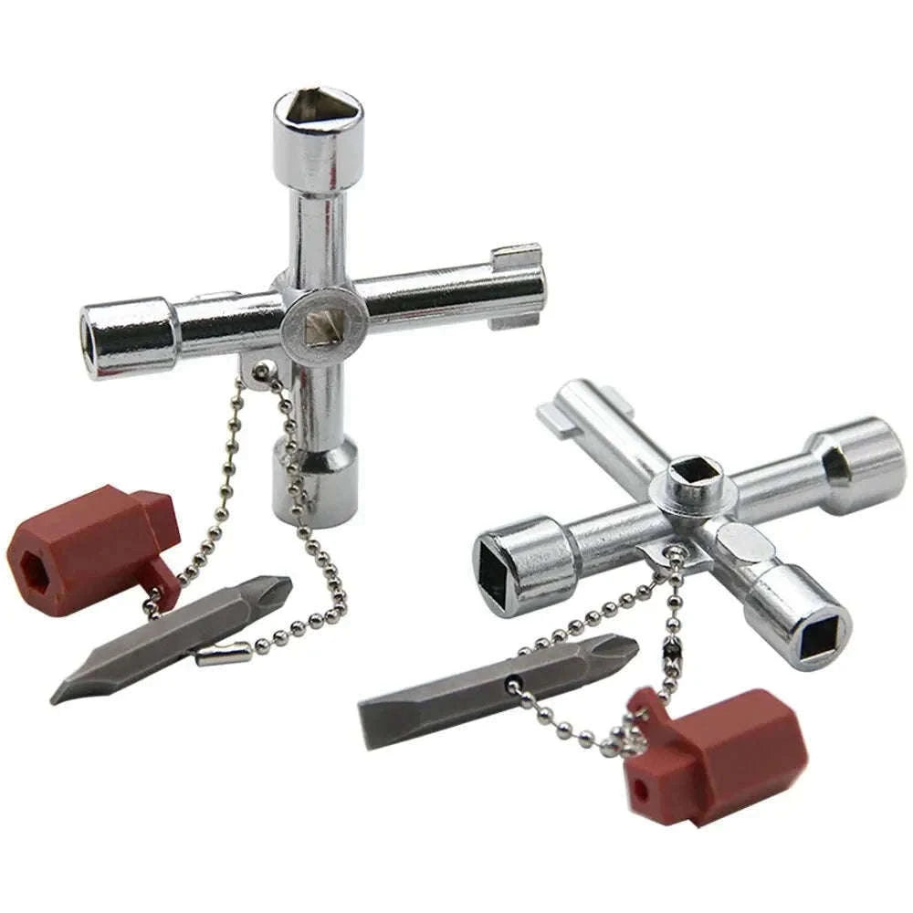 4-in-1 Silver Key Wrench Set for Cabinets and Valves-