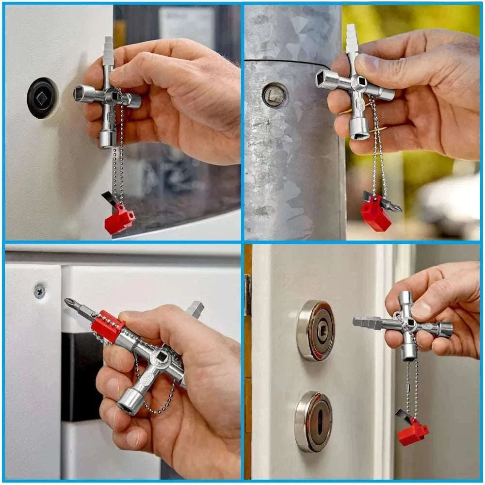 4-in-1 Silver Key Wrench Set for Cabinets and Valves-