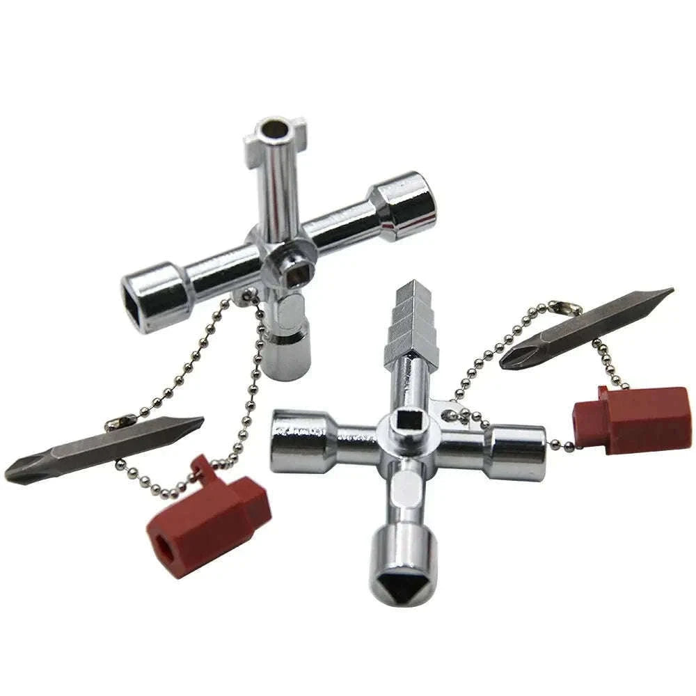 4-in-1 Silver Key Wrench Set for Cabinets and Valves-