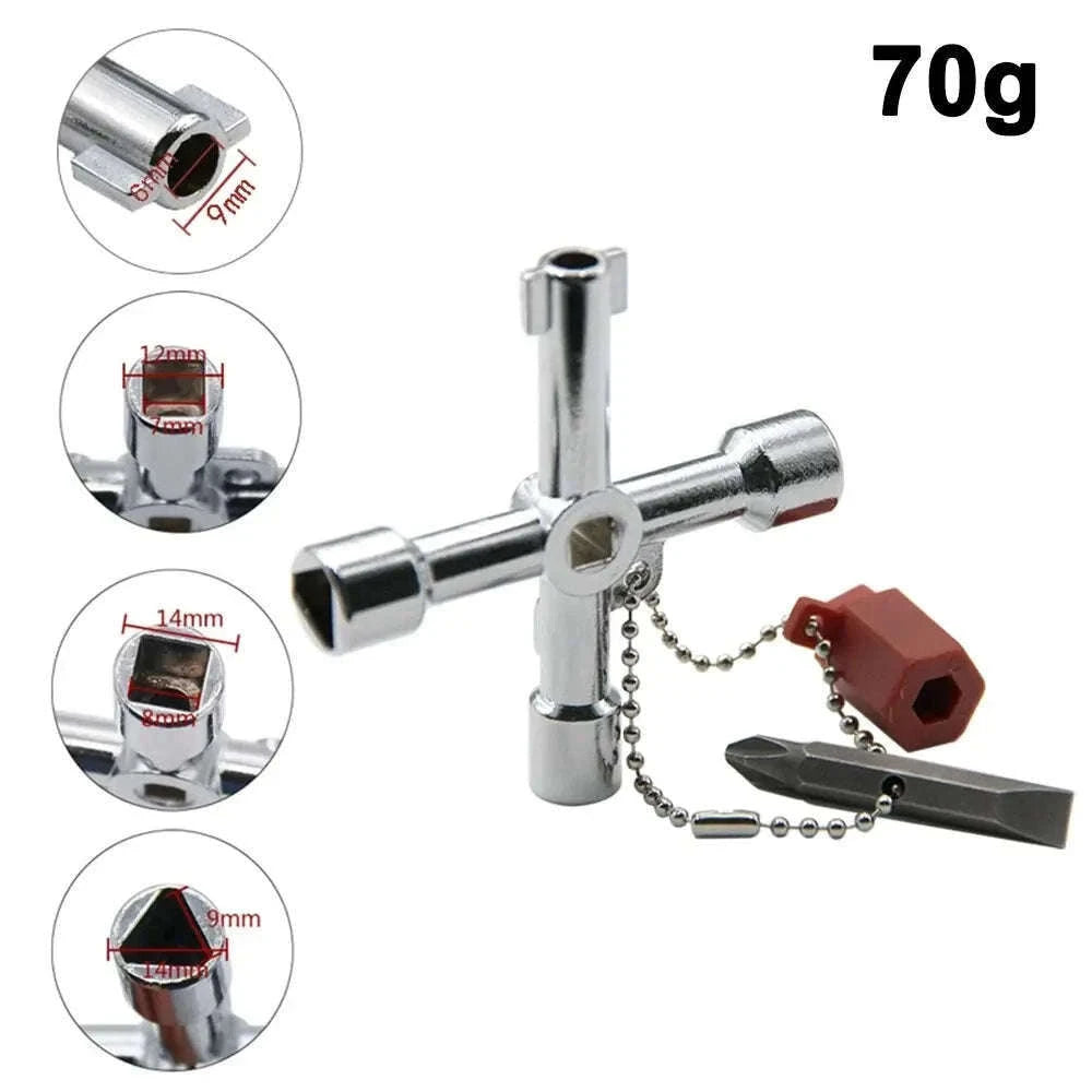 4-in-1 Silver Key Wrench Set for Cabinets and Valves-