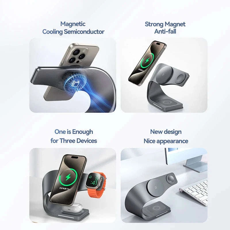 4‑in‑1 Wireless Charger Metal Shell for iPhone, AirPods & Watch-Gray