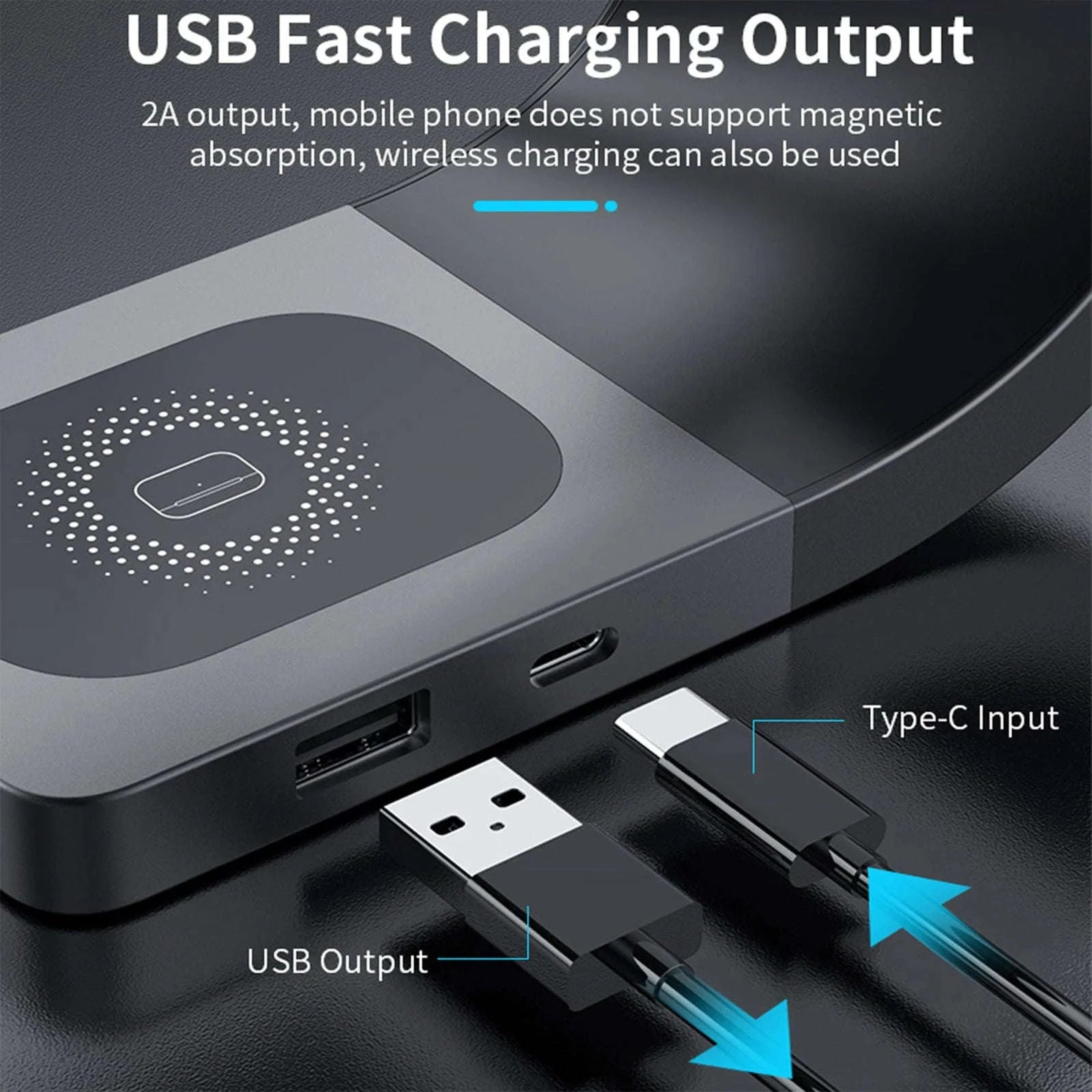 4‑in‑1 Wireless Charger Metal Shell for iPhone, AirPods & Watch-Gray