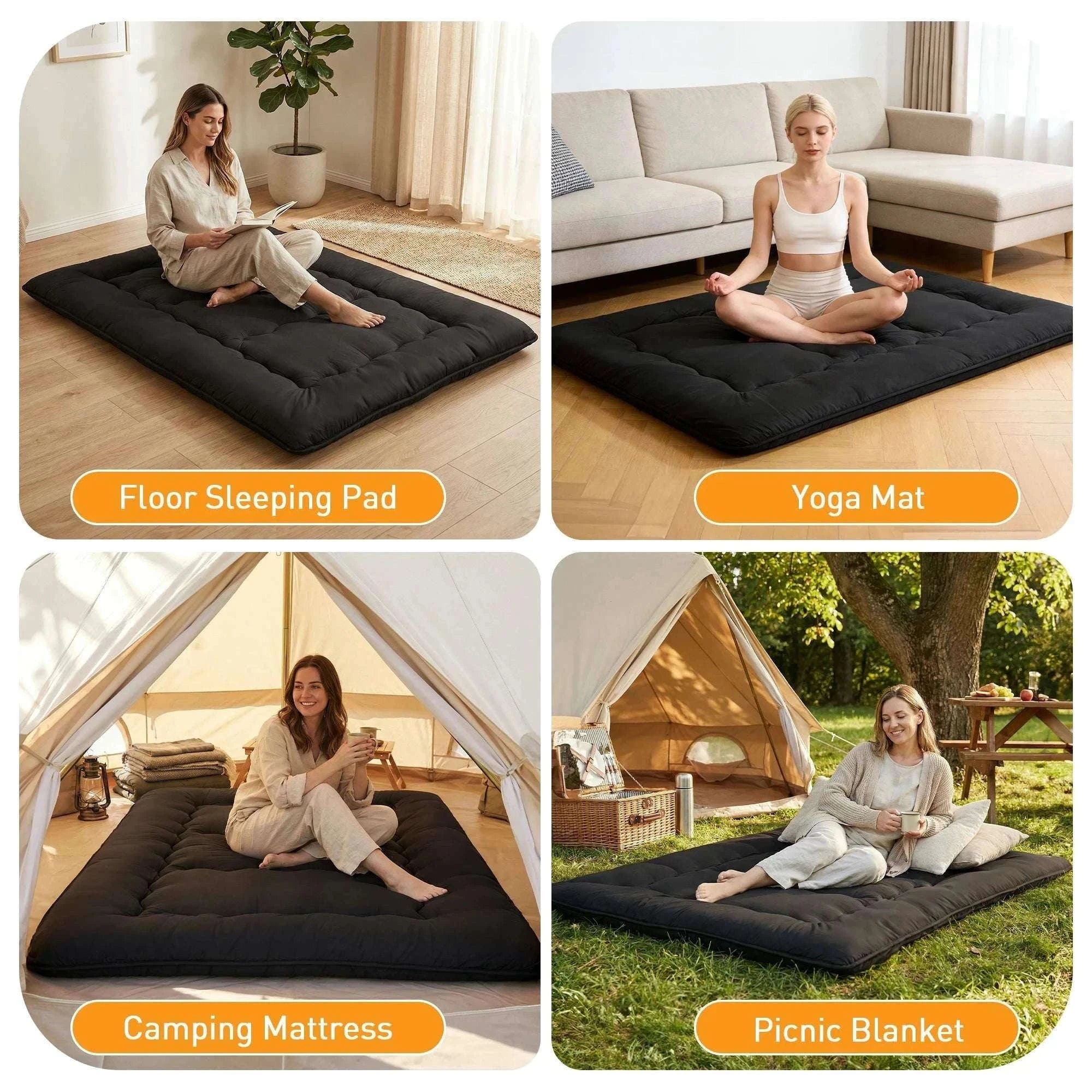 4 Inch Foldable Floor Mattress with Washable Cover and Storage Bag-Gray / Queen / United States