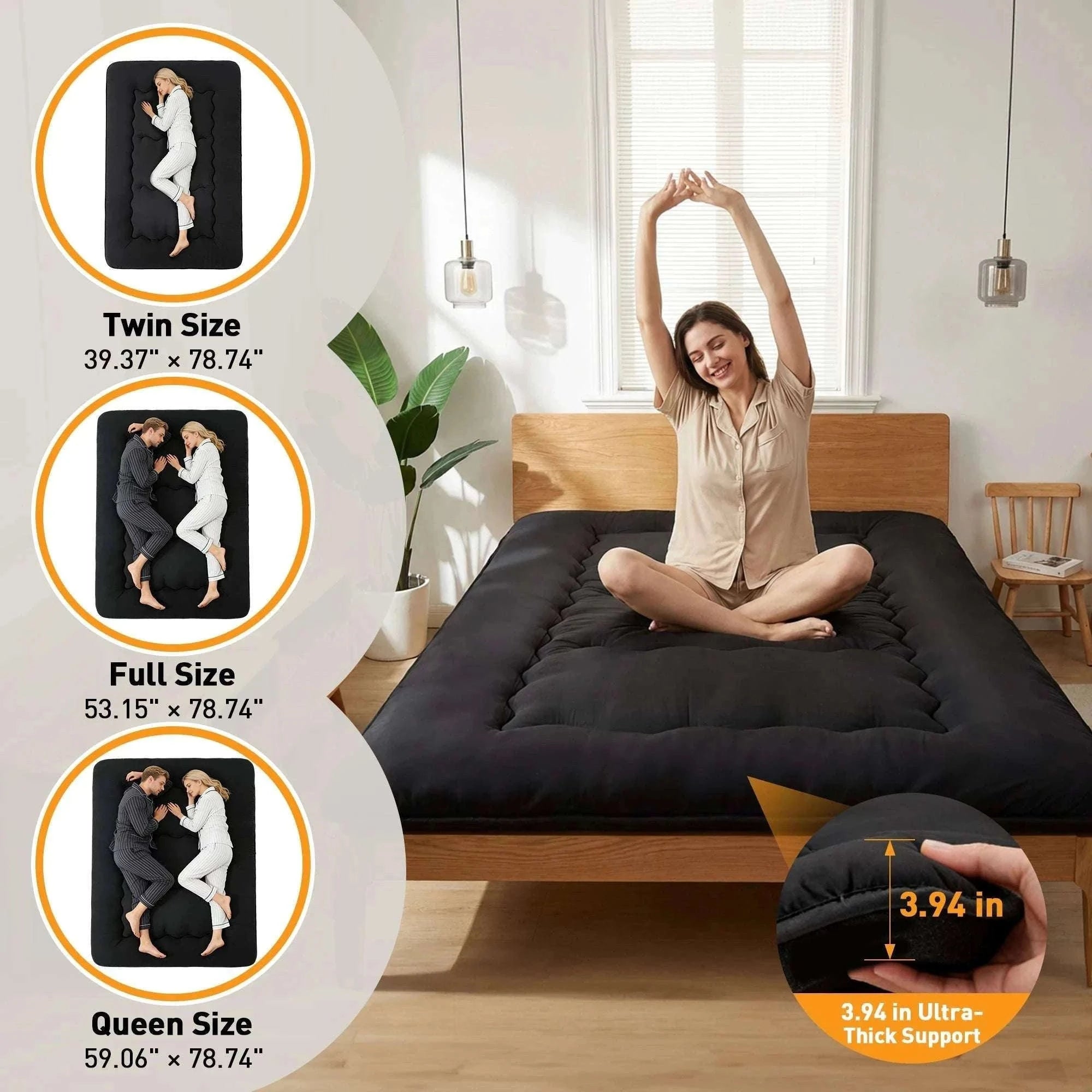 4 Inch Foldable Floor Mattress with Washable Cover and Storage Bag-Gray / Queen / United States