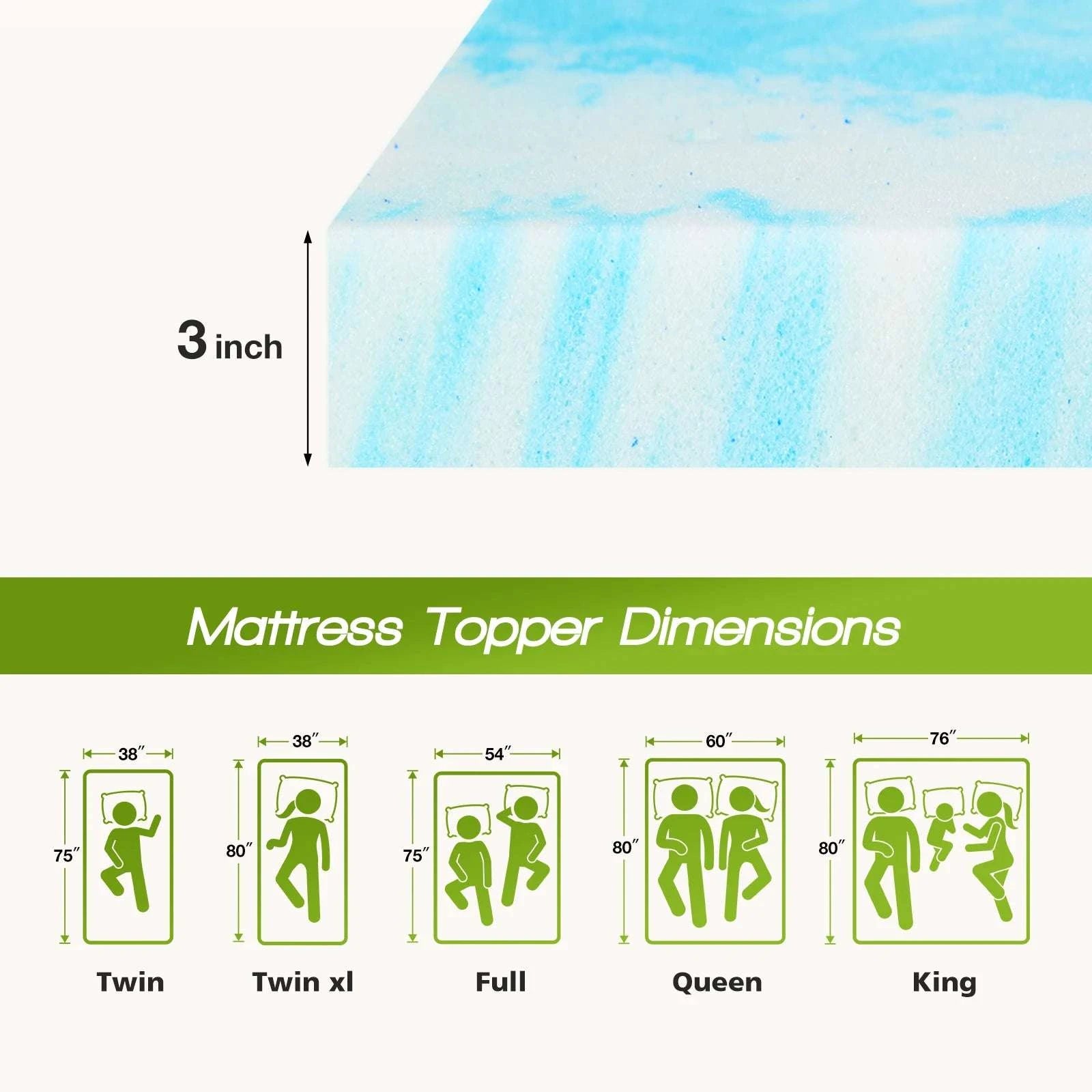 4-Inch Gel Infused Cooling Memory Foam Mattress Topper-4 Inch / California King / United States