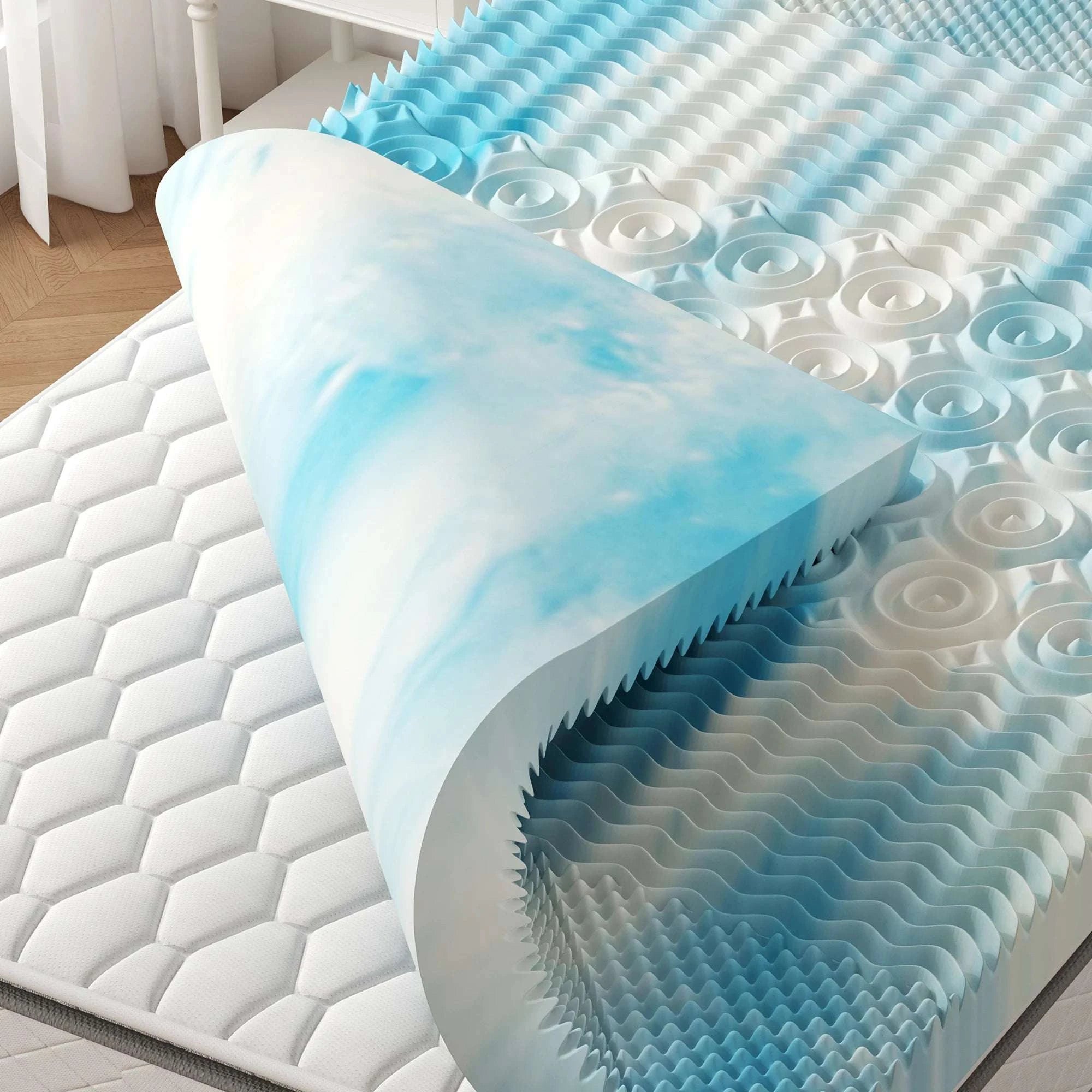4 Inch Gel Memory Foam Mattress Topper with Cooling 5-Zone Comfort-Blue / Twin / United States