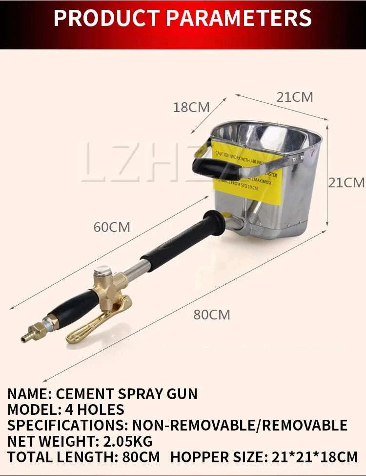 4‑Jet Cement Mortar Sprayer Gun with 4L Hopper for Walls & Ceilings-Non-removable / China Mainland
