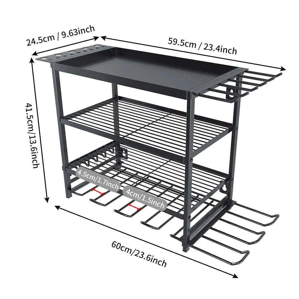 4-Layer Wall Mounted Tool Organizer Cabinet with Pegboard Storage-black / france