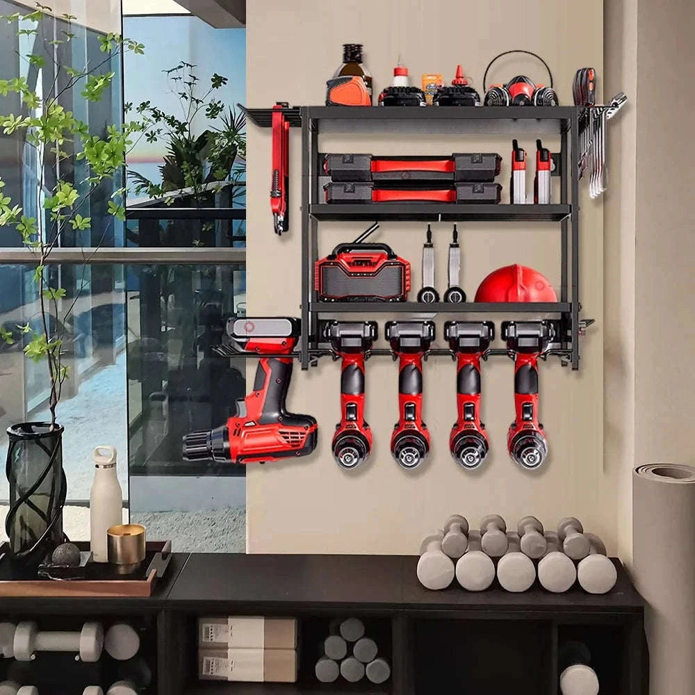 4-Layer Wall Mounted Tool Organizer Cabinet with Pegboard Storage-black / france