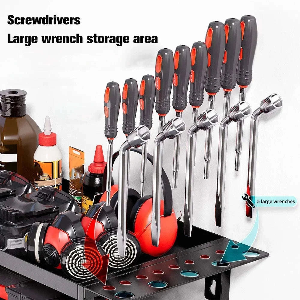 4-Layer Wall Mounted Tool Organizer Cabinet with Pegboard Storage-black / france