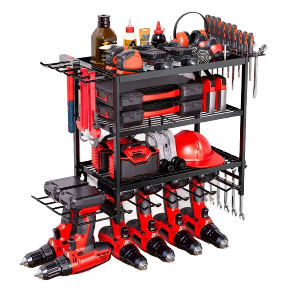 4-Layer Wall Mounted Tool Organizer Cabinet with Pegboard Storage-black / france