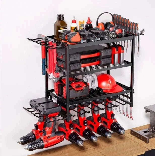4-Layer Wall Mounted Tool Organizer Cabinet with Pegboard Storage-black / france