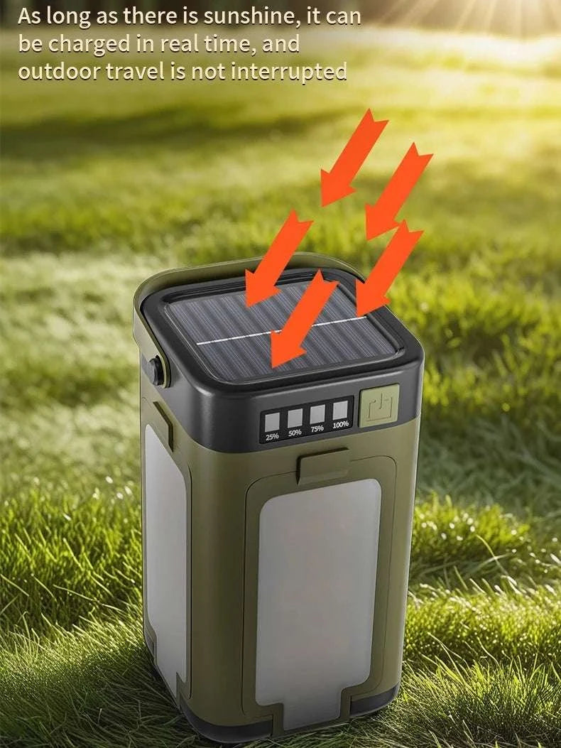 4-Leaf Foldable Camping Lantern Solar Rechargeable Emergency Light-Green