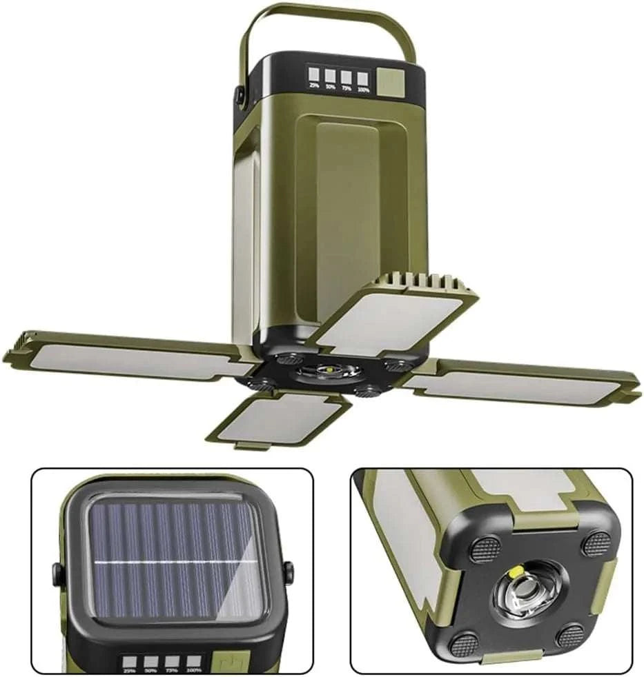 4-Leaf Foldable Camping Lantern Solar Rechargeable Emergency Light-Green