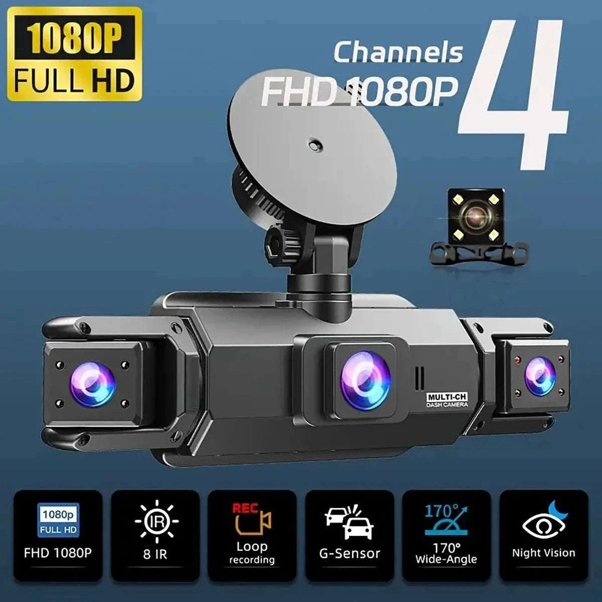 4-Lens 360° Dash Cam with Night Vision & 24H Parking Monitor-4-channel / 128G