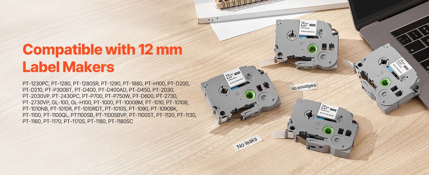 4-Pack 12mm Label Maker Tape Black on White for Brother TZe-231-M-K231 / UNITED KINGDOM