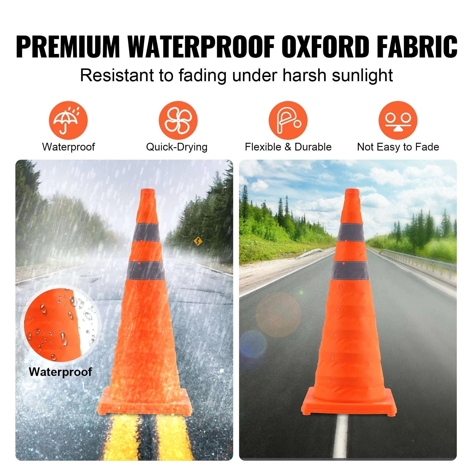 4 Pack 28 Inch Collapsible Safety Cones with Reflective Collars, Wide Base and Storage Bag-United States / 28 inch 4 pcs
