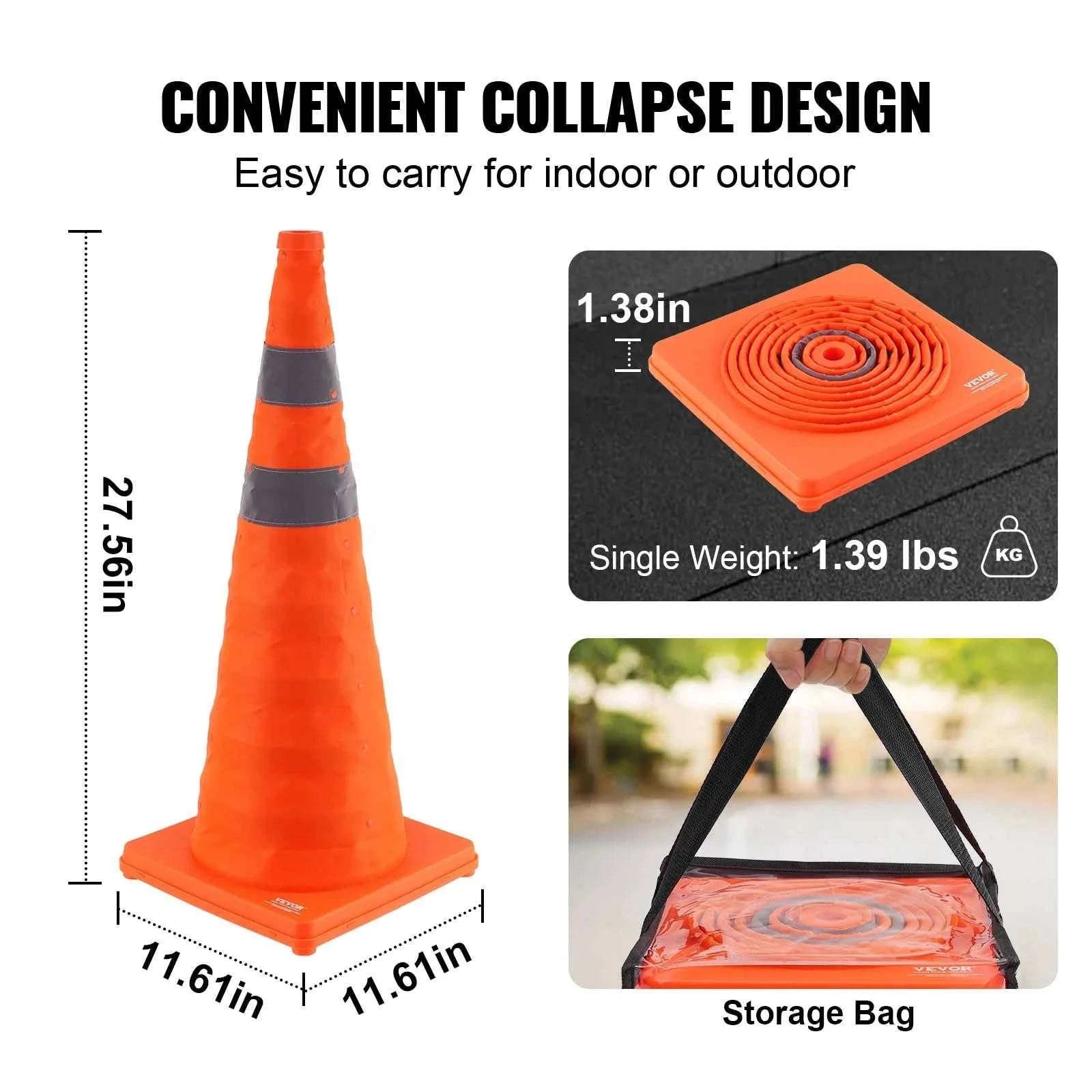 4 Pack 28 Inch Collapsible Safety Cones with Reflective Collars, Wide Base and Storage Bag-United States / 28 inch 4 pcs