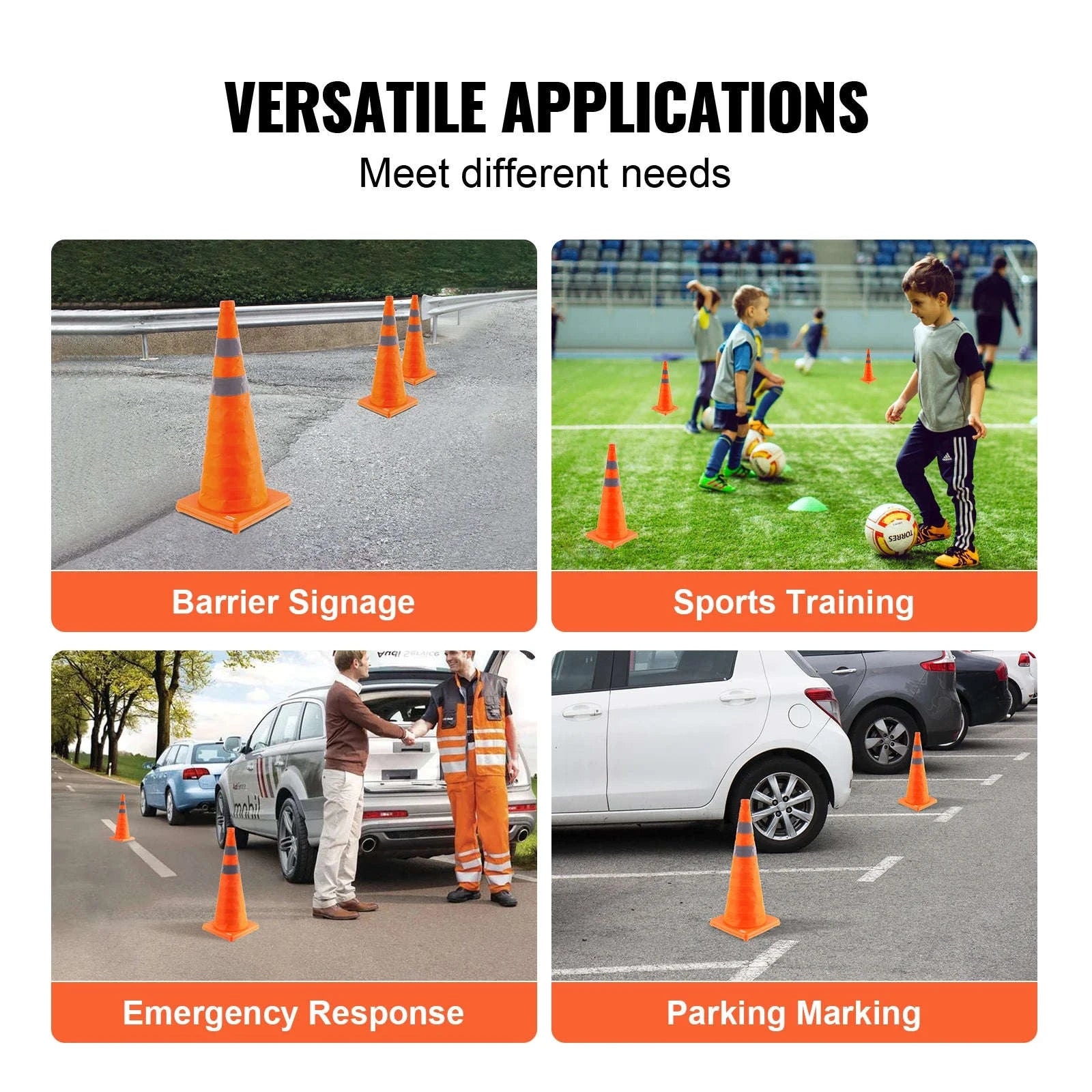 4 Pack 28 Inch Collapsible Safety Cones with Reflective Collars, Wide Base and Storage Bag-United States / 28 inch 4 pcs