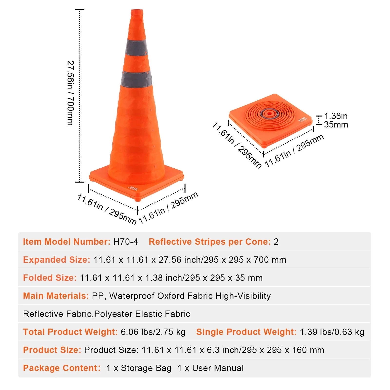 4 Pack 28 Inch Collapsible Safety Cones with Reflective Collars, Wide Base and Storage Bag-United States / 28 inch 4 pcs