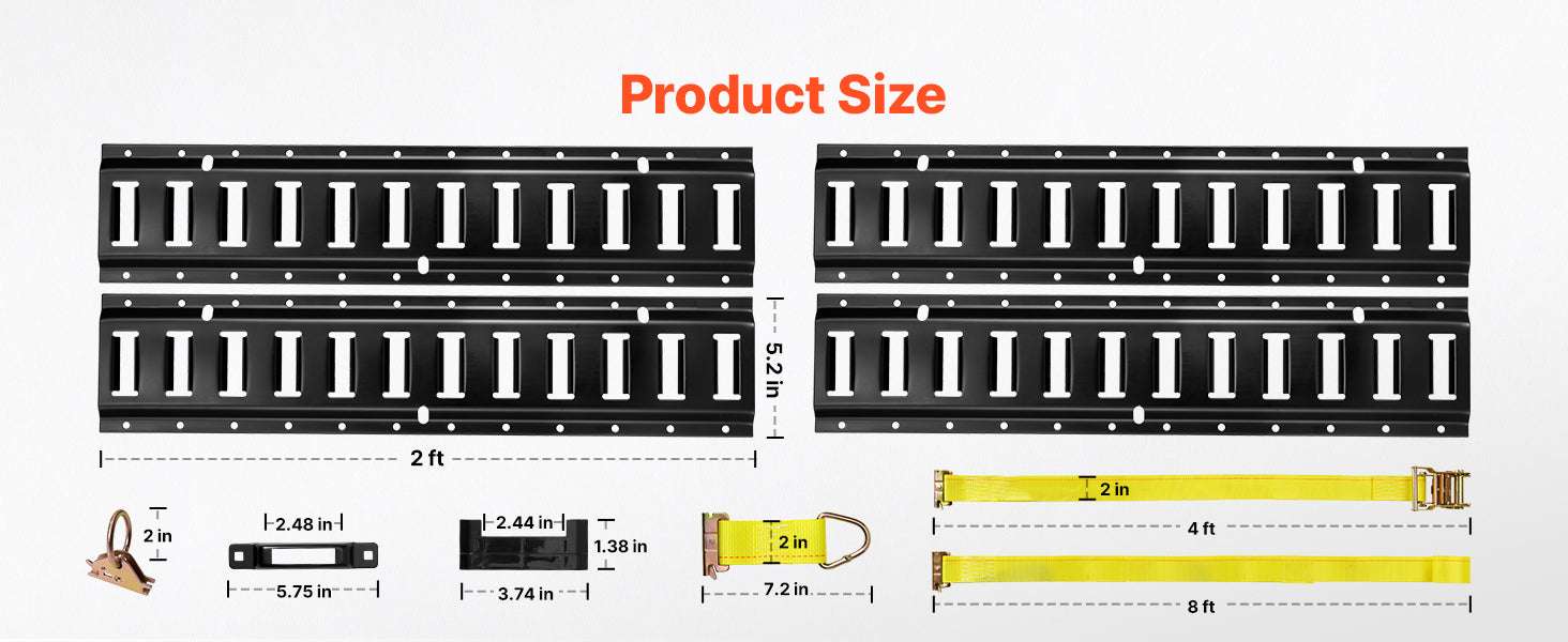 4 Pack 2ft E-Track Tie-Down Rail Kit with Rings & Anchors-4 Pack / United States